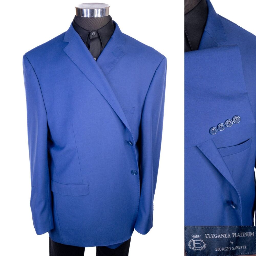 Giorgio Sanetti Eleganza Super 140s Men 52R Blazer Blue Dual Vent Sport Jacket